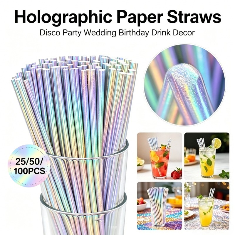25/50/100 шт. серебряные лазер – обзор и цена Paper Straw Color